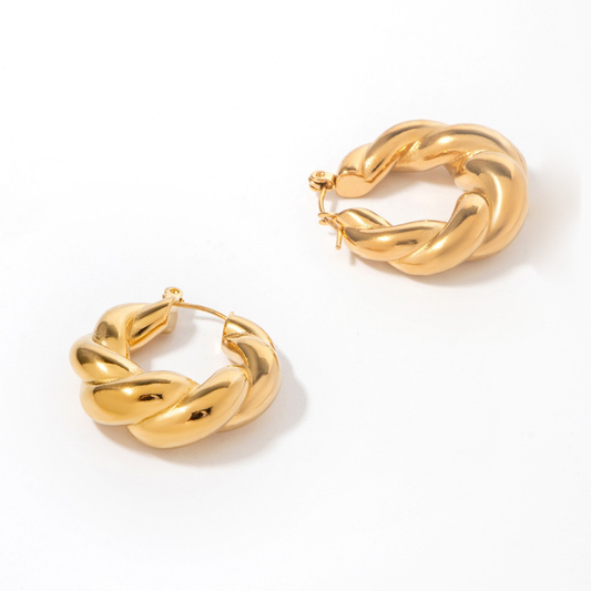 Twisted Hoop Earrings 18K Gold Plated Stainless Steel