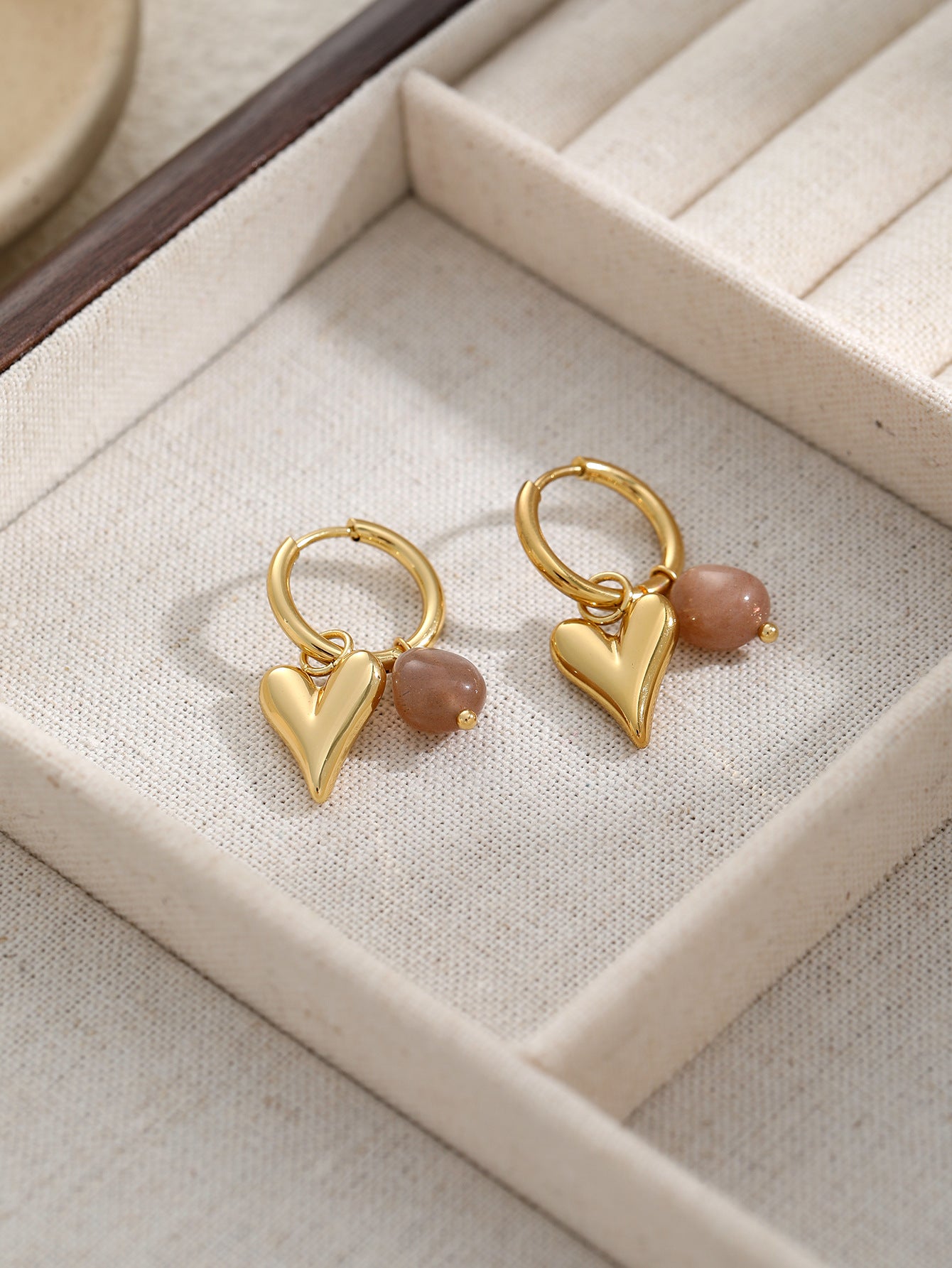 Gold Heart Beaded Drop Earrings