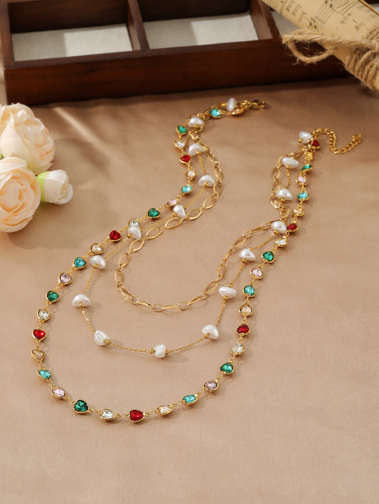 Y Chain Tassel Necklace Gold Stainless Steel 18K Layered Beaded Necklace