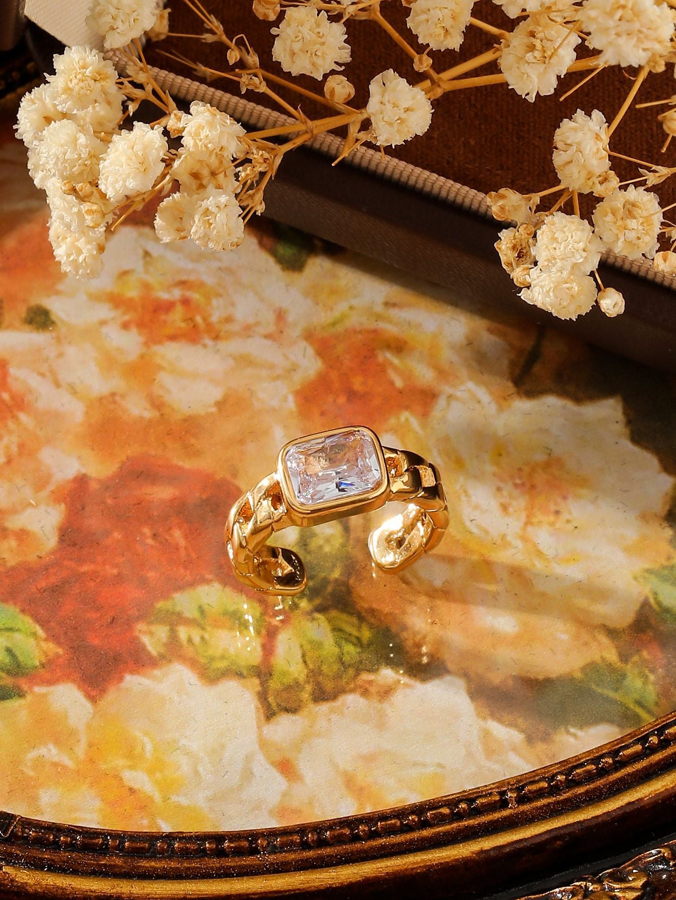 Color Gem Open Ring Stainless Steel Adjustable