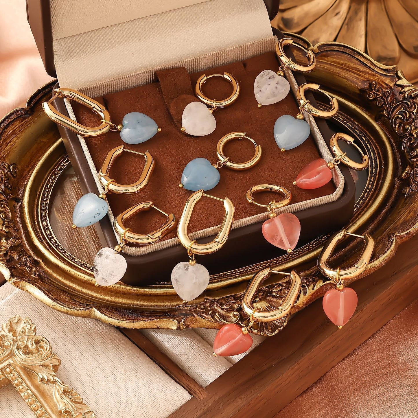 U Shape Ceramic Heart Earrings
