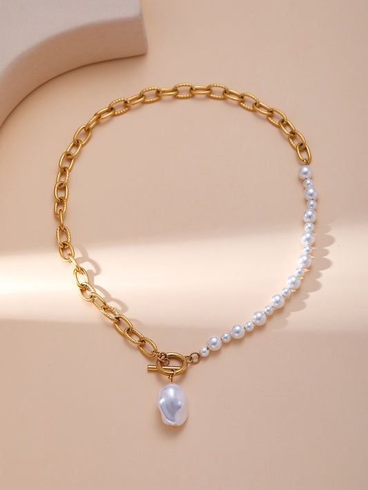 Stainless steel, gold plated, baroque style pearls