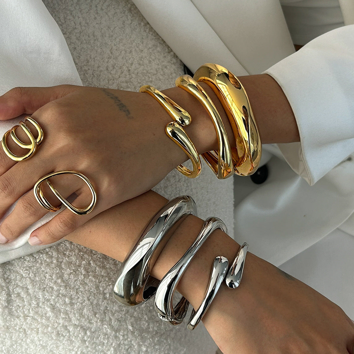 Bold Open Cuff Bracelet Gold Plated Stainless Steel