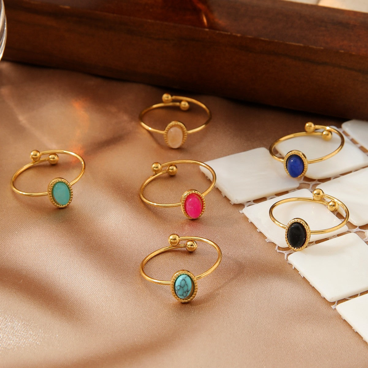 Vintage Natural Stone Adjustable Gold Ring