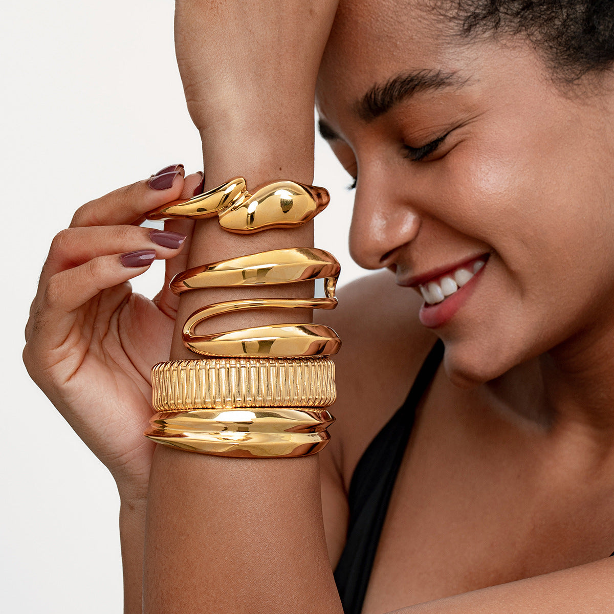 Wide Open Cuff Bracelet 18k Gold Plated Stainless Steel