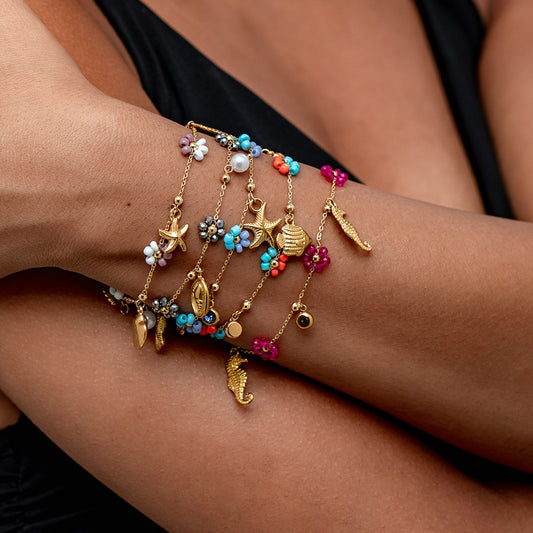 Charm Bracelet Set 18K Gold Plated Stainless Steel
