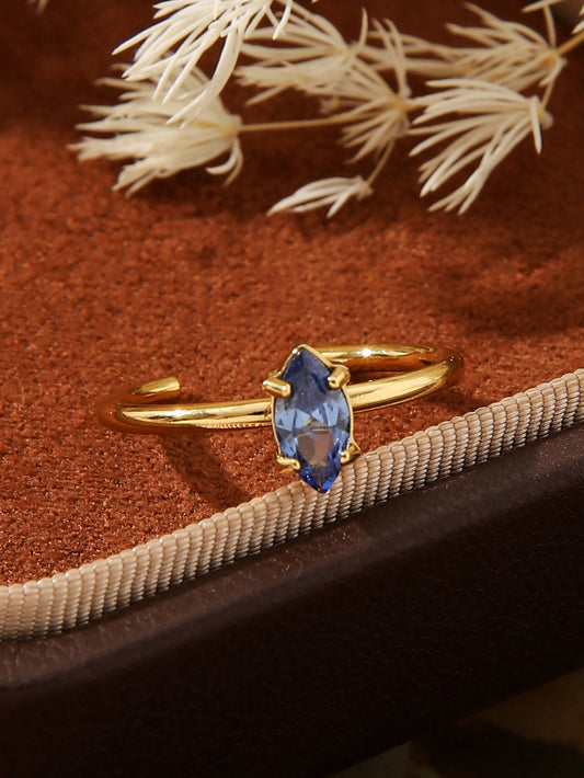 Adjustable Oval Zircon Open Ring Gold Stainless Steel