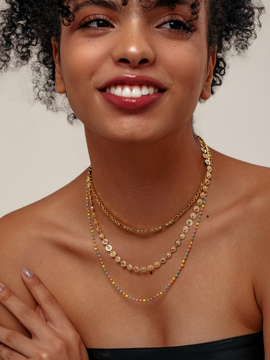 Layered Beaded Necklace Set 18K Gold Plated Stainless Steel