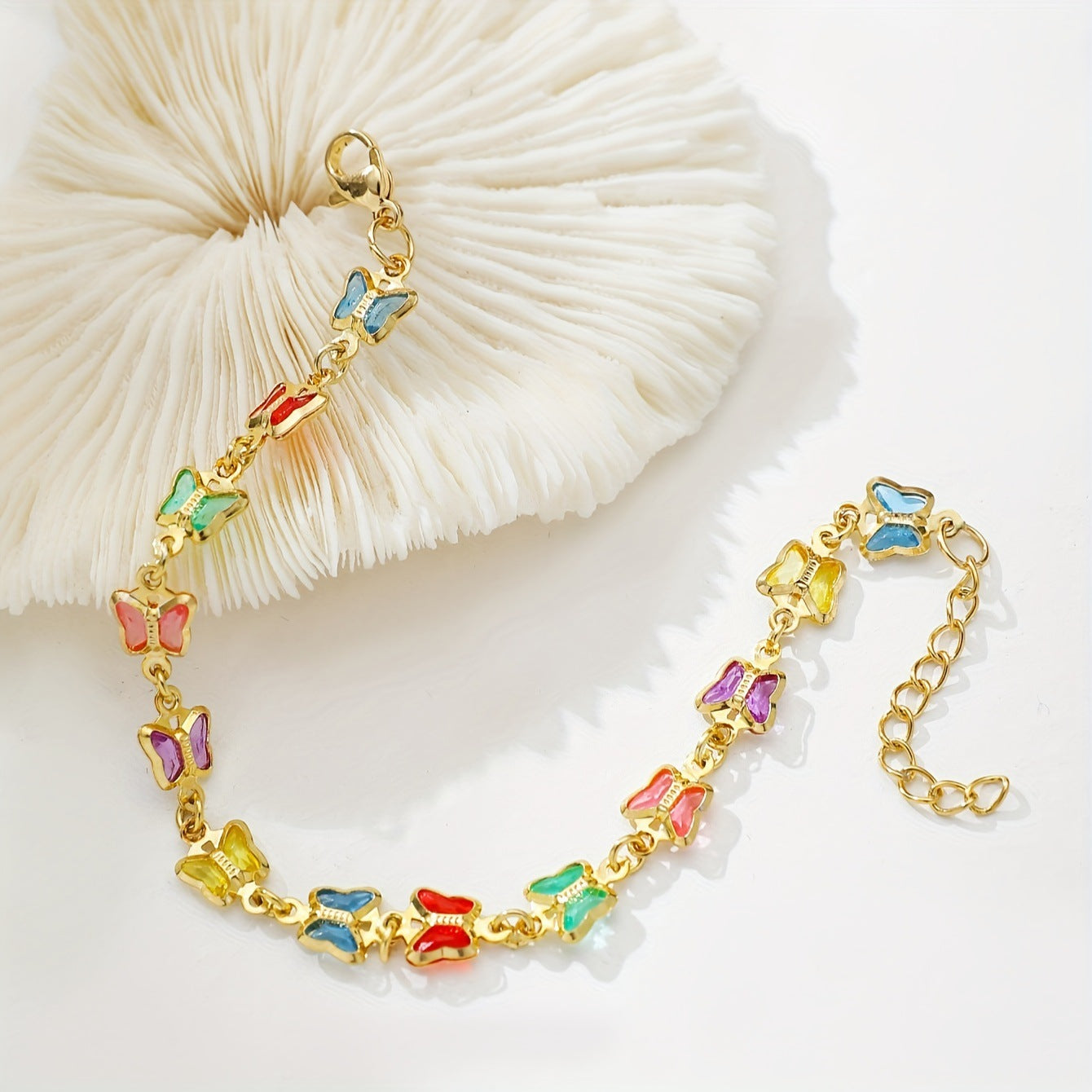 Color Glass Butterfly Stainless Steel Bracelet