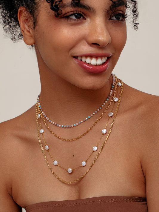 Four Layer Pearl Crystal Necklace