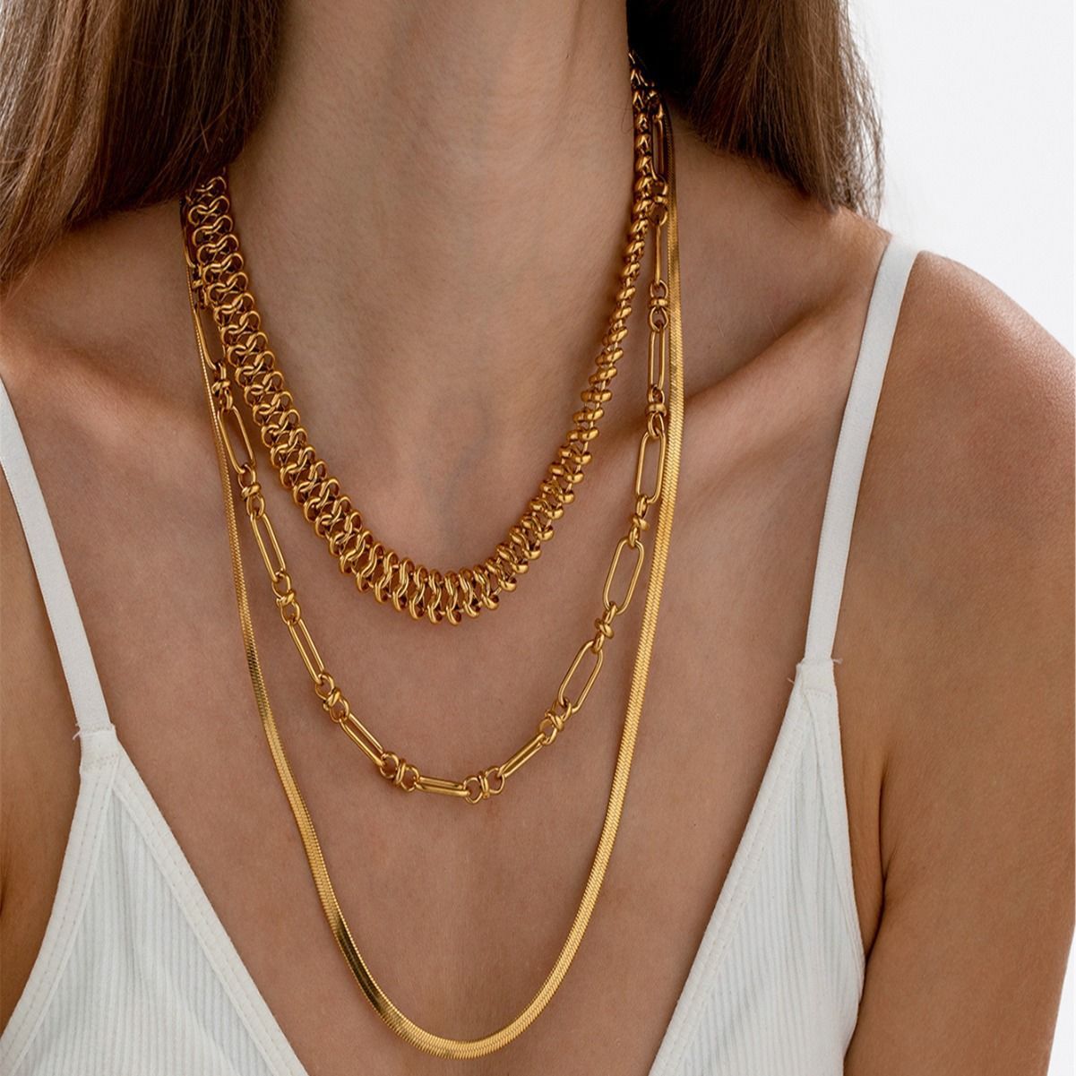18K Gold Multi-Layer Oval Bead Jewelry Set