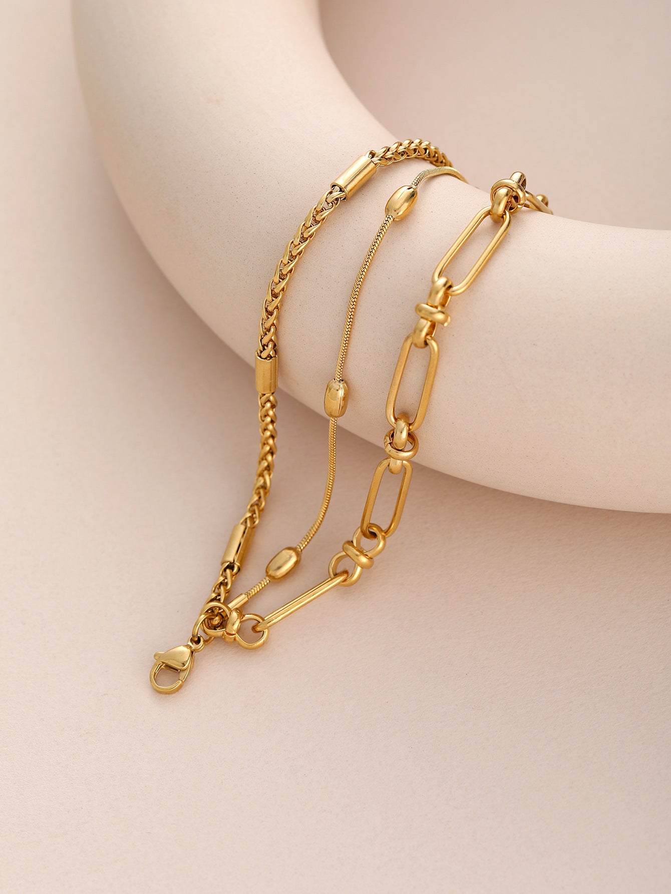 Gold Paperclip Chain Jewelry Set Necklace Bracelet Stainless Steel