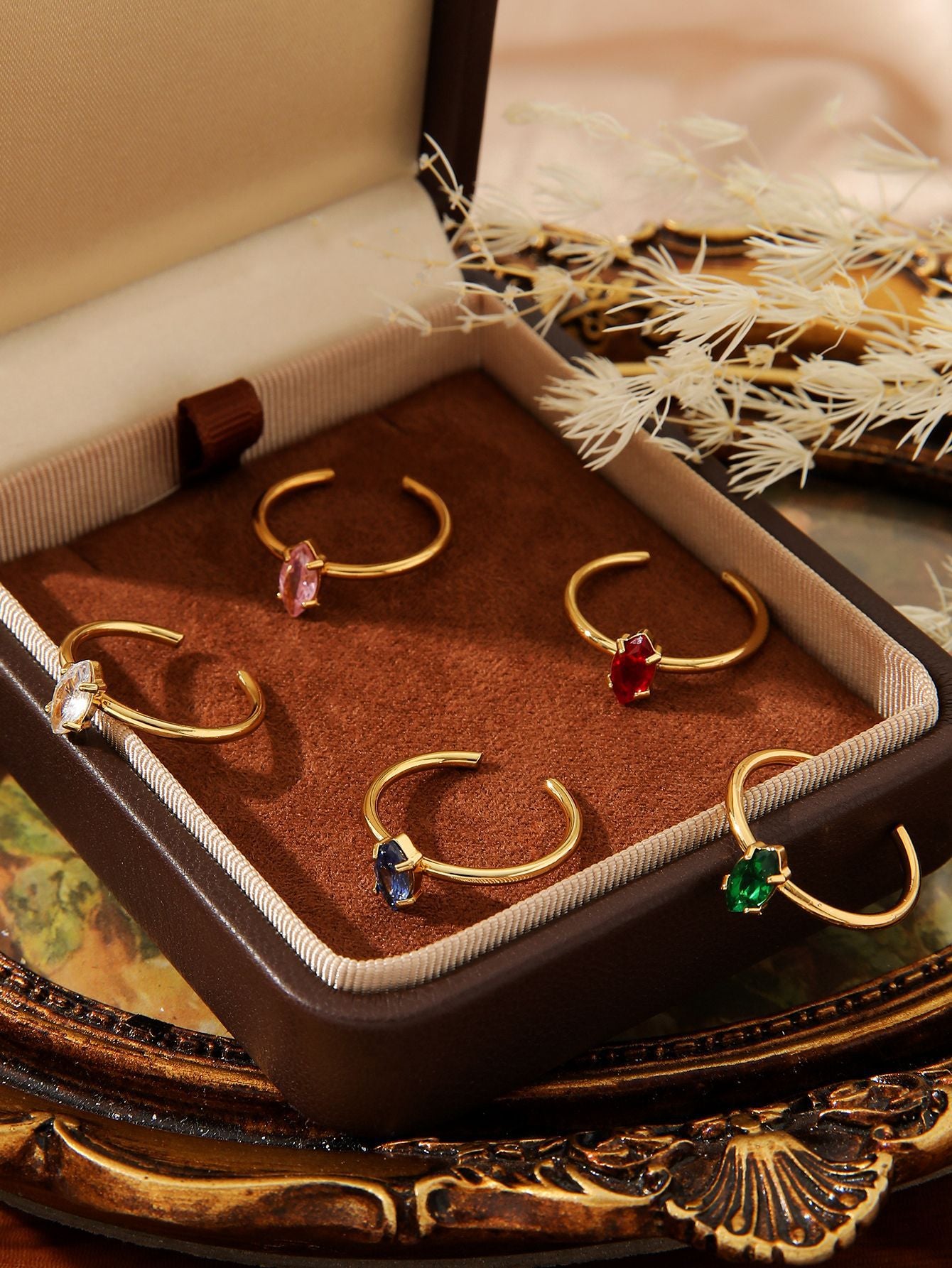 Adjustable Oval Zircon Open Ring Gold Stainless Steel