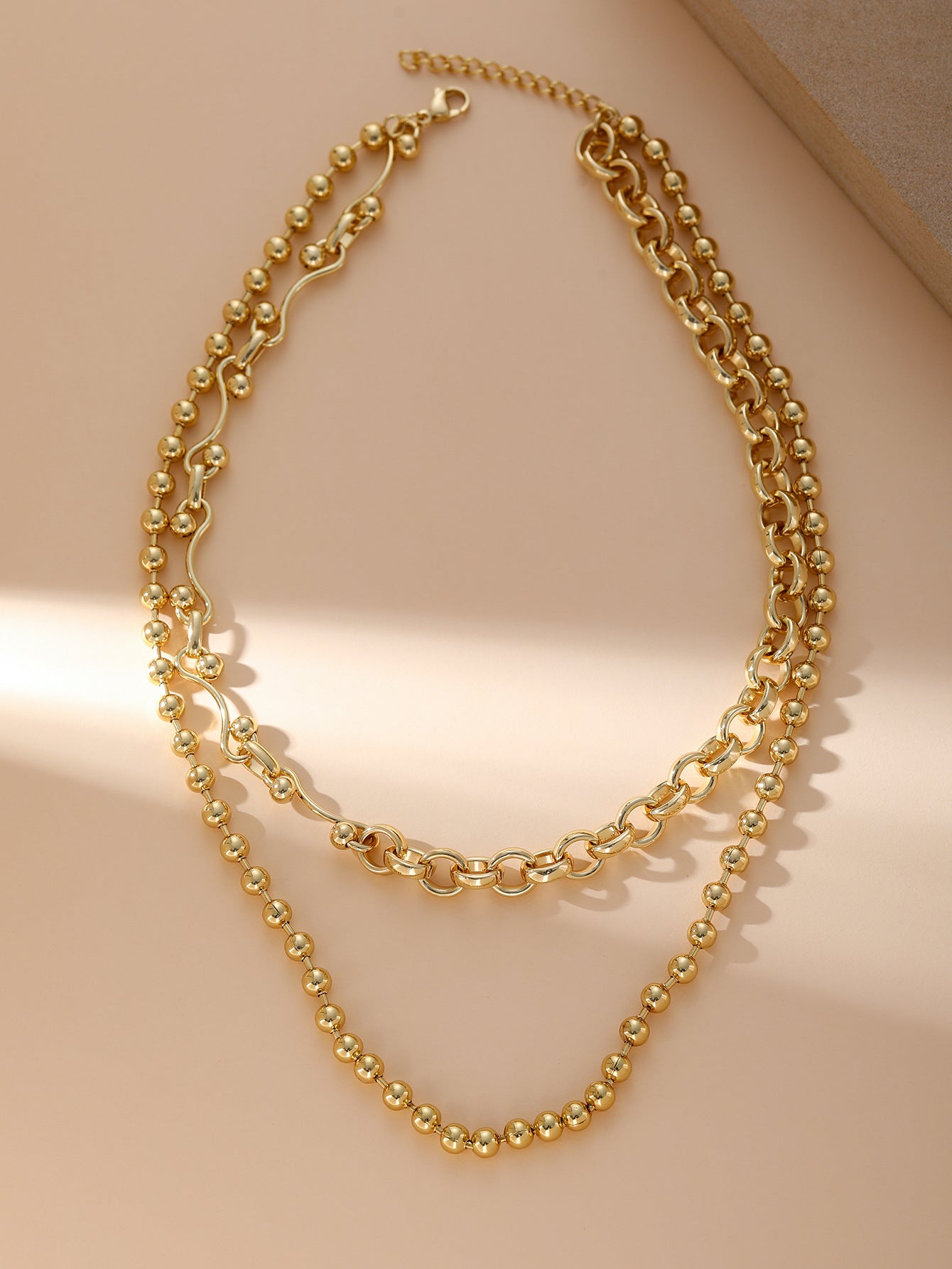 Gold Flat Paperclip Chain Jewelry Set Necklace Bracelet Stainless Steel