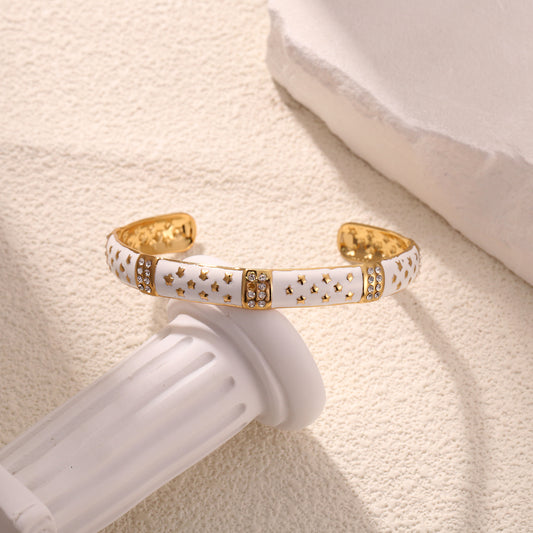 Color Drip Enamel Bangle 18K Gold Plated Stainless Steel
