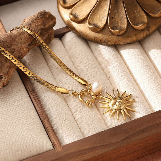 Gold Shell Pendant Necklace Boho Beach Stainless Steel