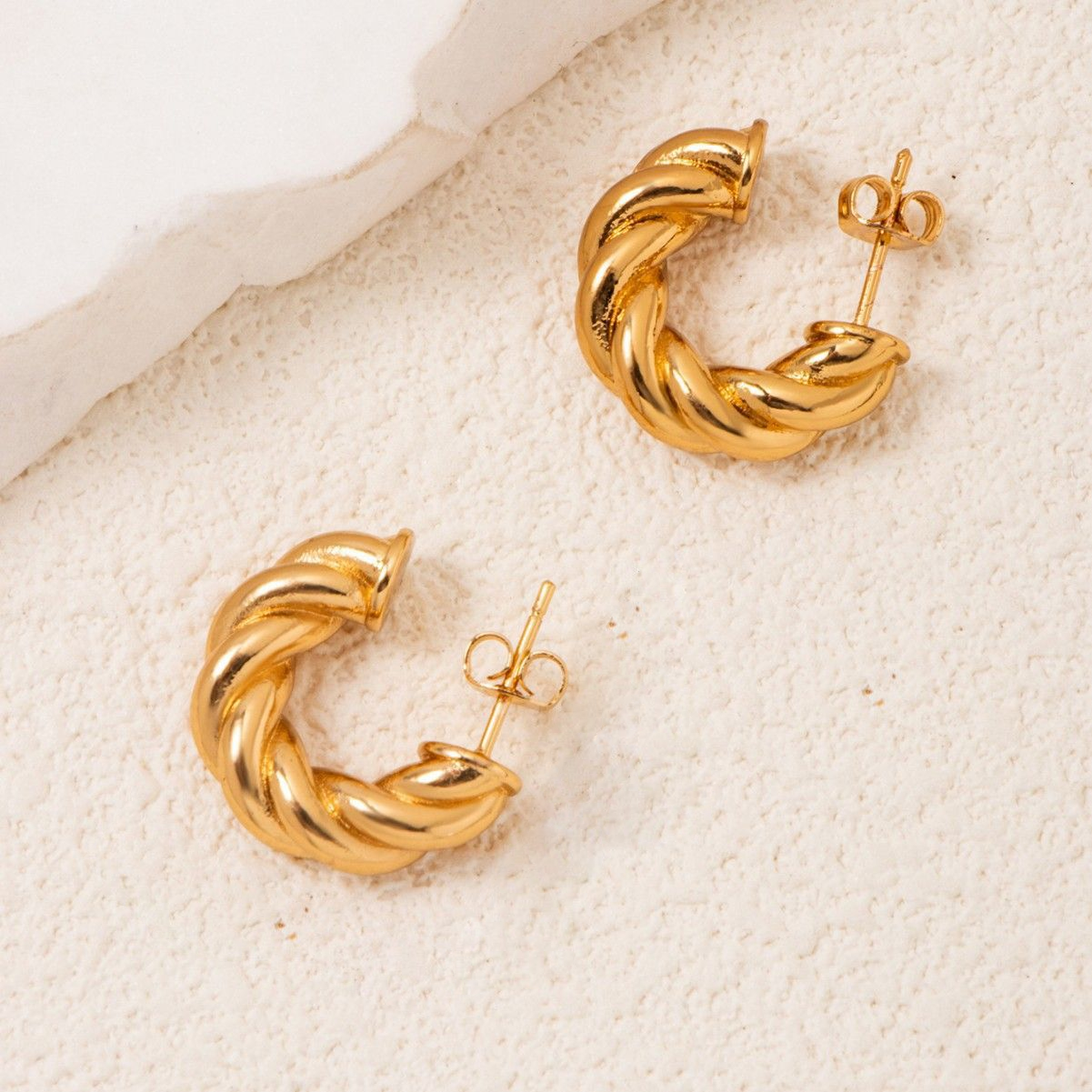Twisted Hoop Earrings 18K Gold Plated Stainless Steel