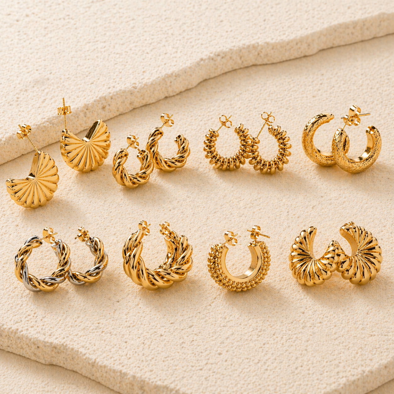 Minimal Gold Stud Earrings Stainless Steel Geometric Set