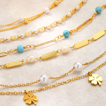 Double Layer Clover Bracelet Gold Plated Stainless Steel