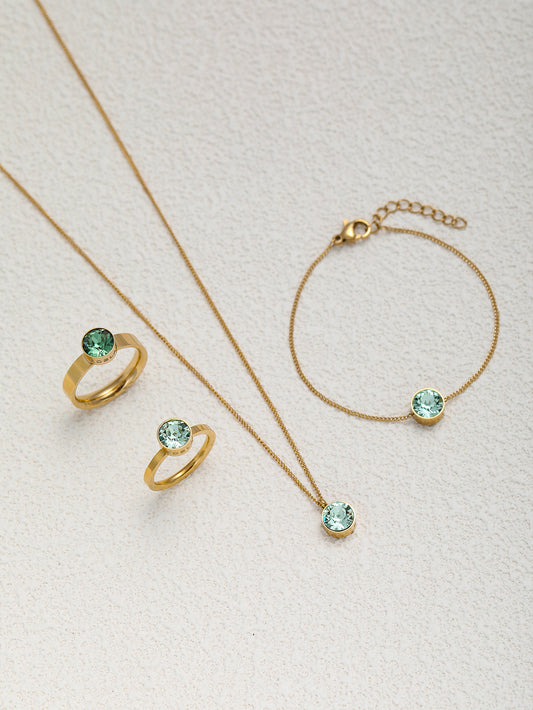 Zircon Pendant Jewelry Set Gold Plated Titanium Steel