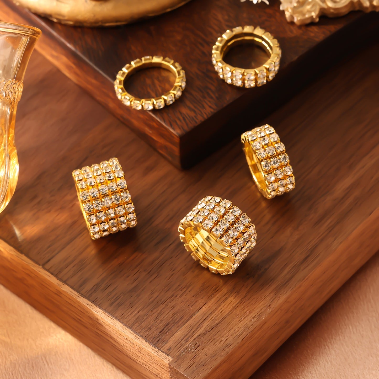 Multi Row Crystal Band Ring 18K Gold Plated Stainless Steel