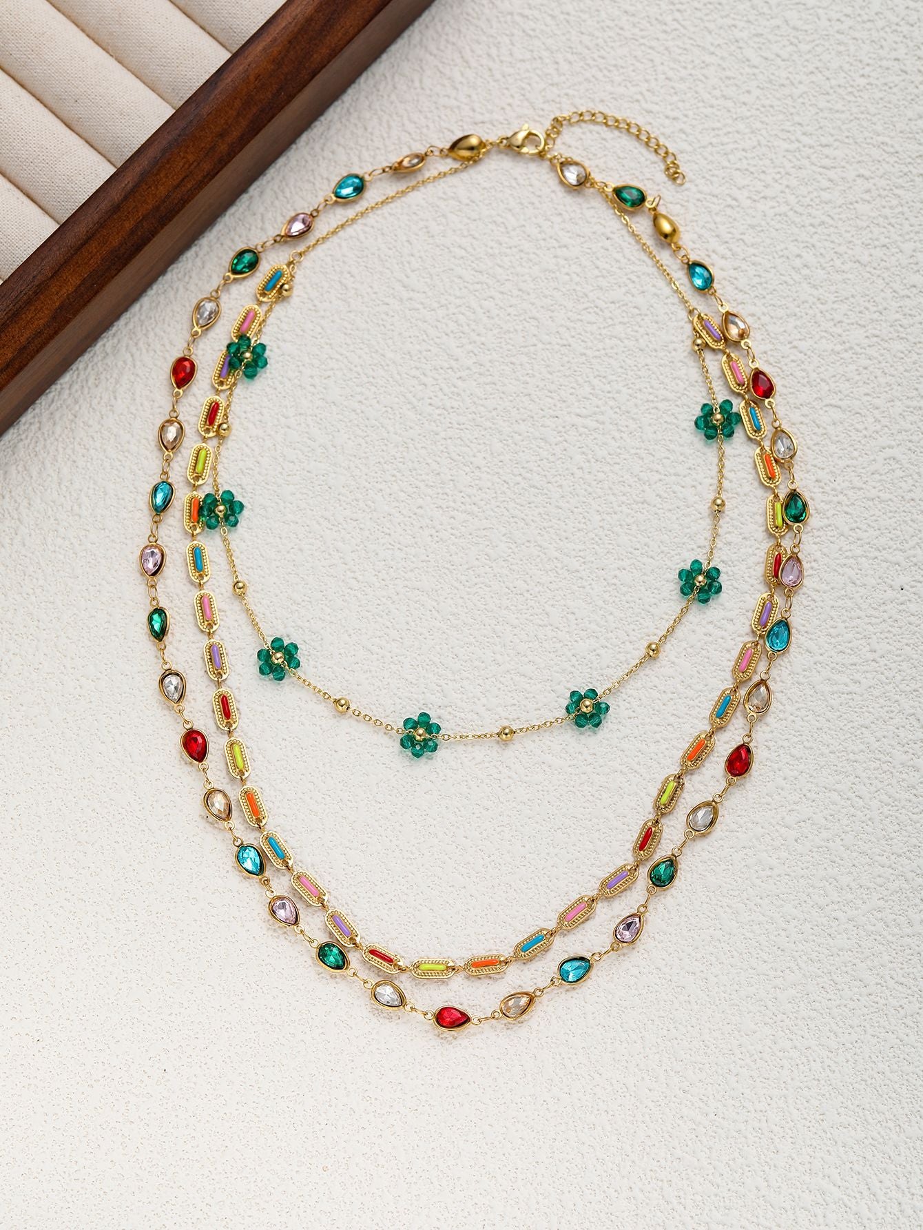 Multilayer Colorful Beaded Gold Stainless Steel Necklace