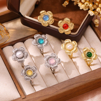 Floral Open Ring Gold Plated Stainless Steel