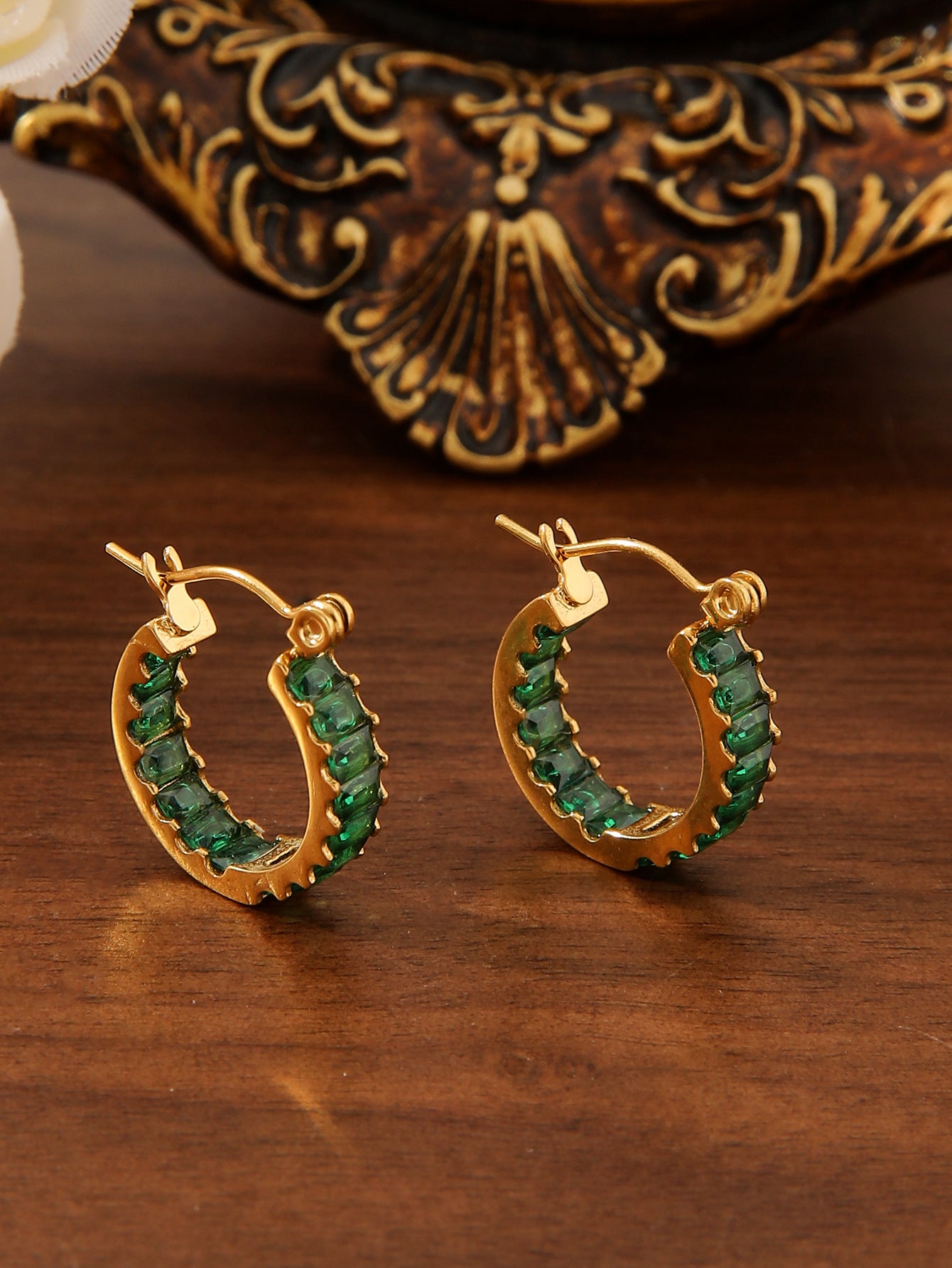 18K Gold Square Zircon U‑Shape Earrings