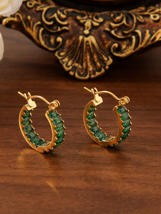 18K Gold Square Zircon U‑Shape Earrings