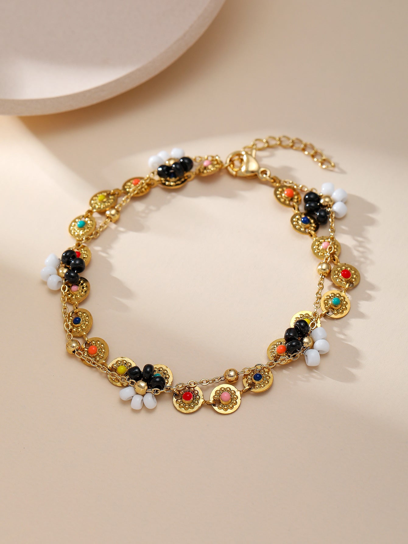 Floral Charm Bracelet Gold Plated Stainless Steel