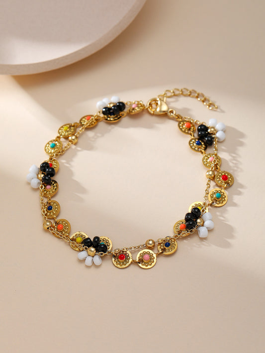 Floral Charm Bracelet Gold Plated Stainless Steel