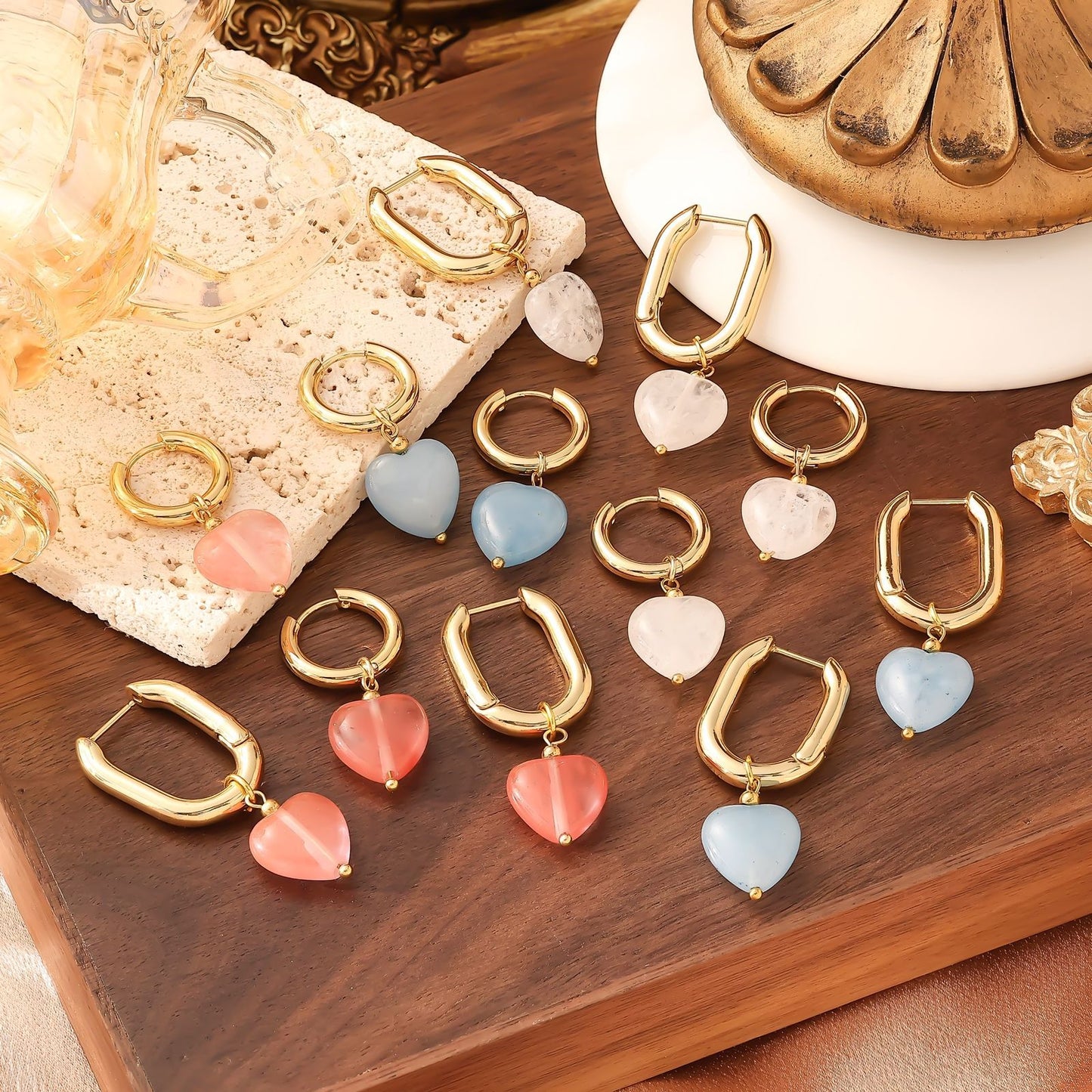 U Shape Ceramic Heart Earrings