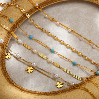 Double Layer Clover Bracelet Gold Plated Stainless Steel