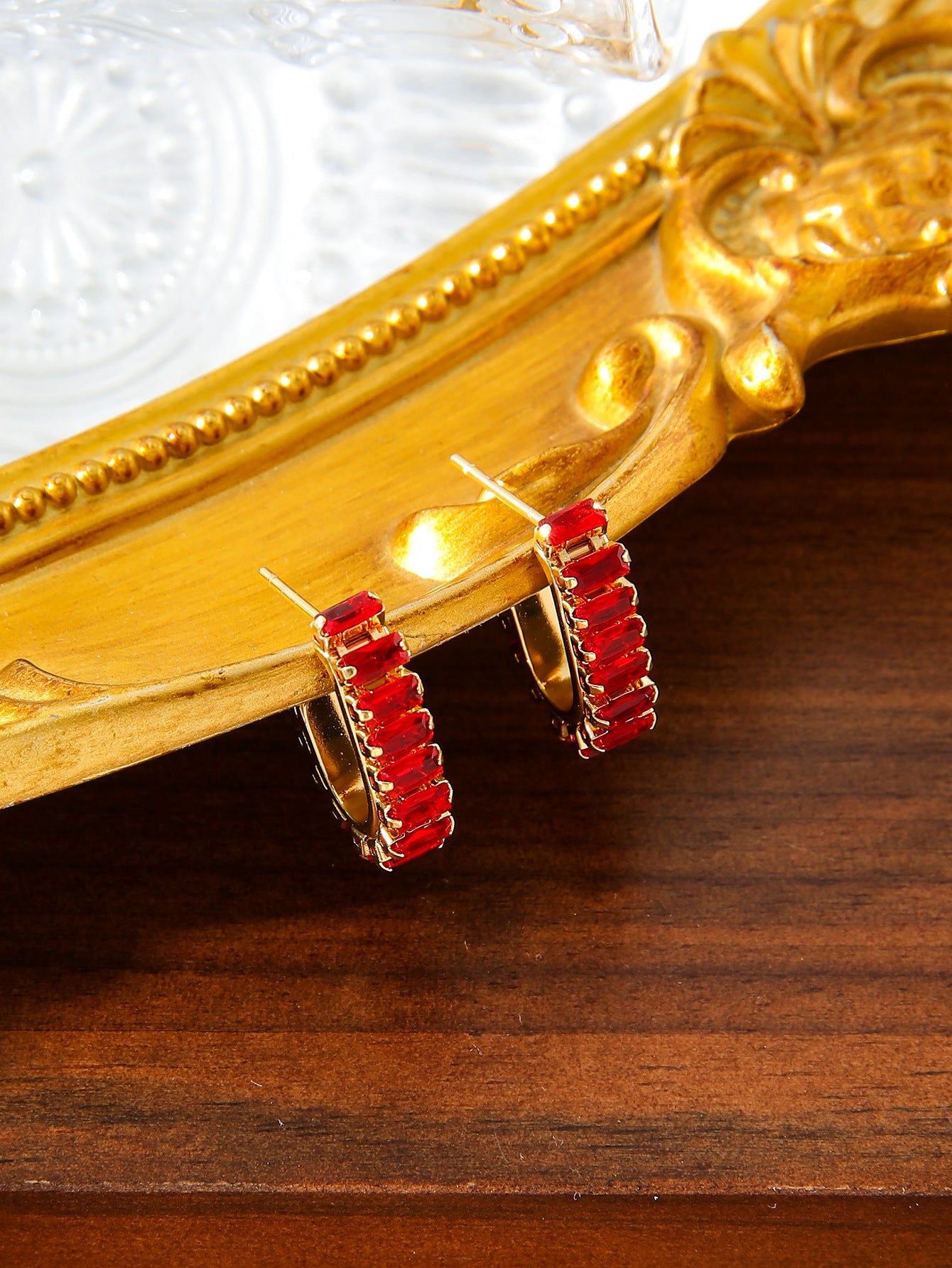 C Shape Crystal Earrings Stainless Steel Gold