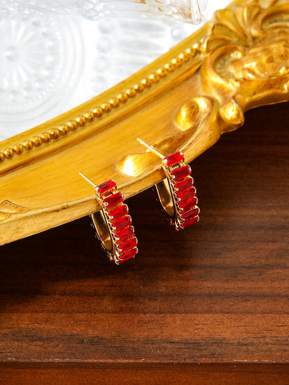 C Shape Crystal Earrings Stainless Steel Gold