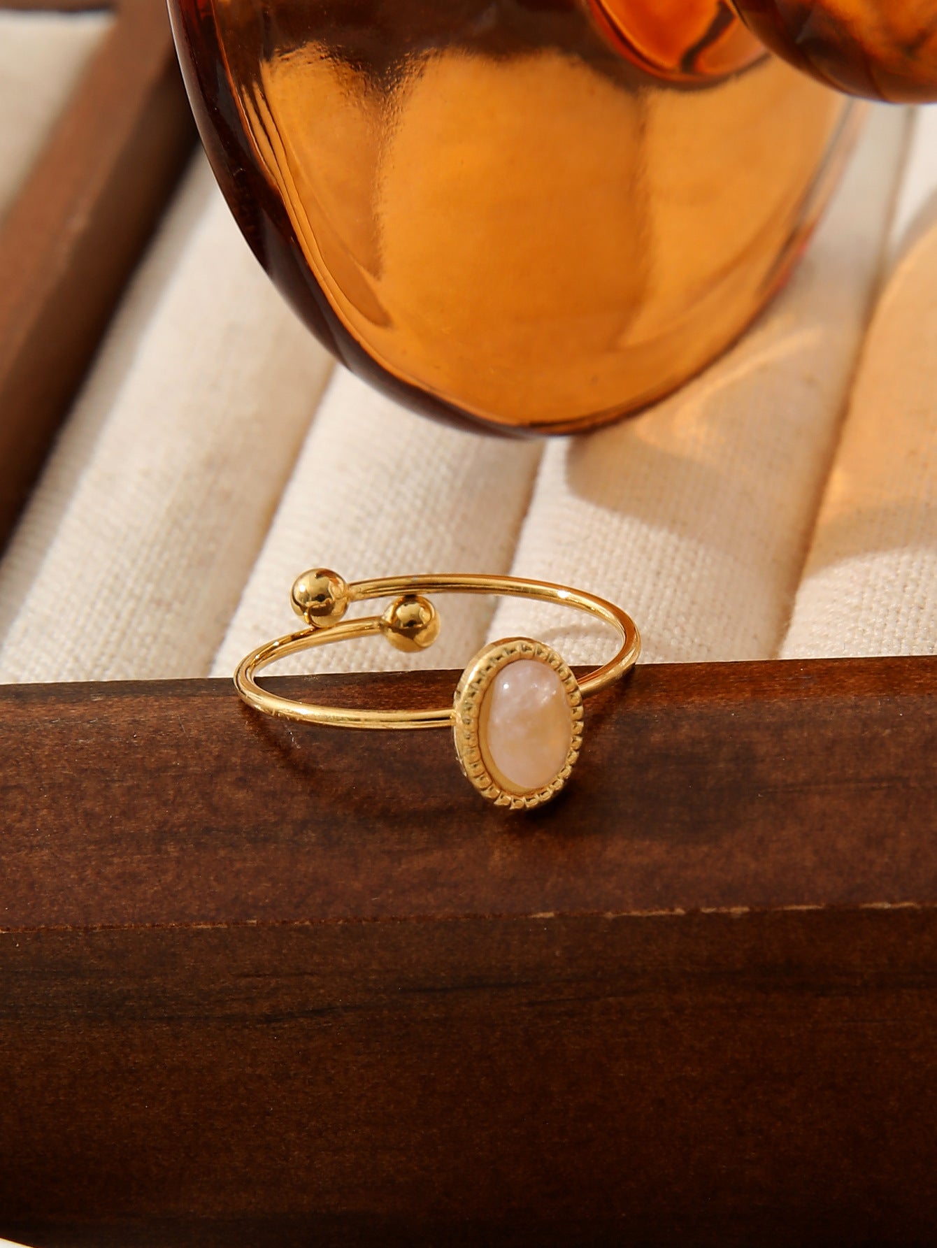 Vintage Natural Stone Adjustable Gold Ring
