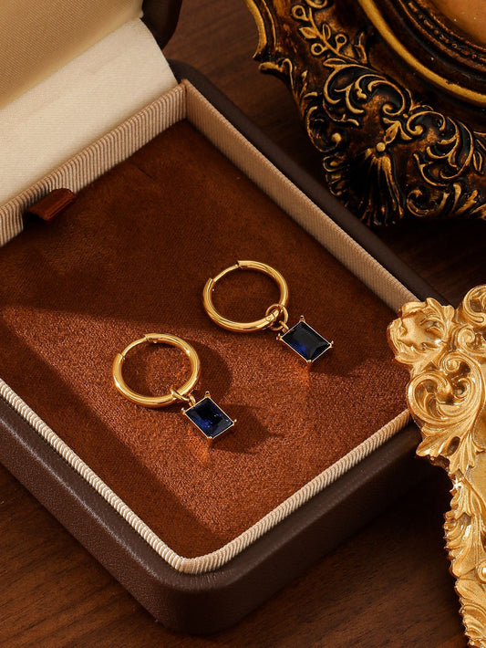 Rectangle Gem Huggie Earrings Stainless Steel Gold