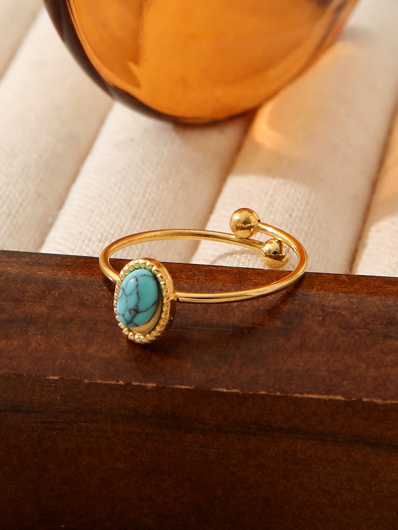 Vintage Natural Stone Adjustable Gold Ring