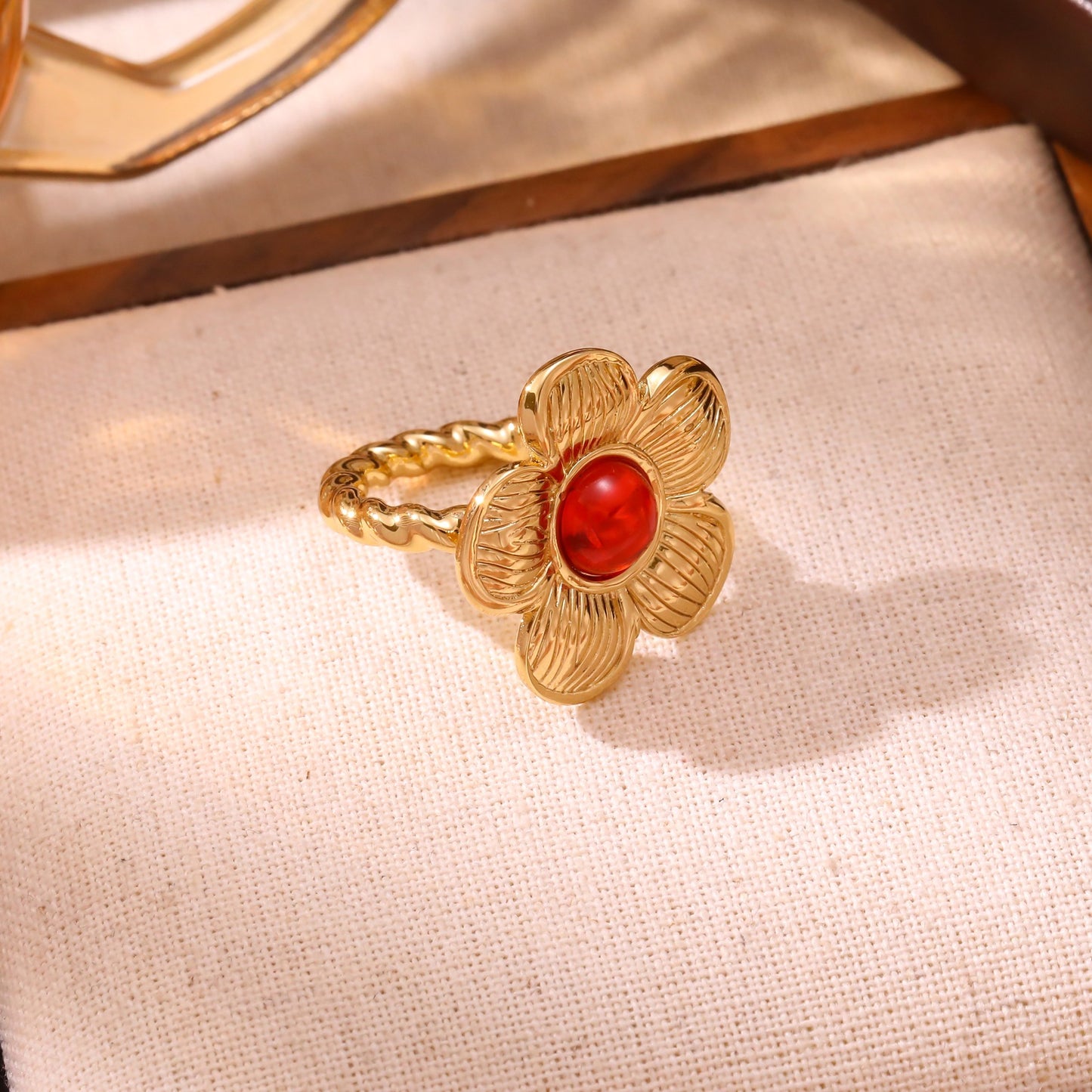 Floral Open Ring Gold Plated Stainless Steel