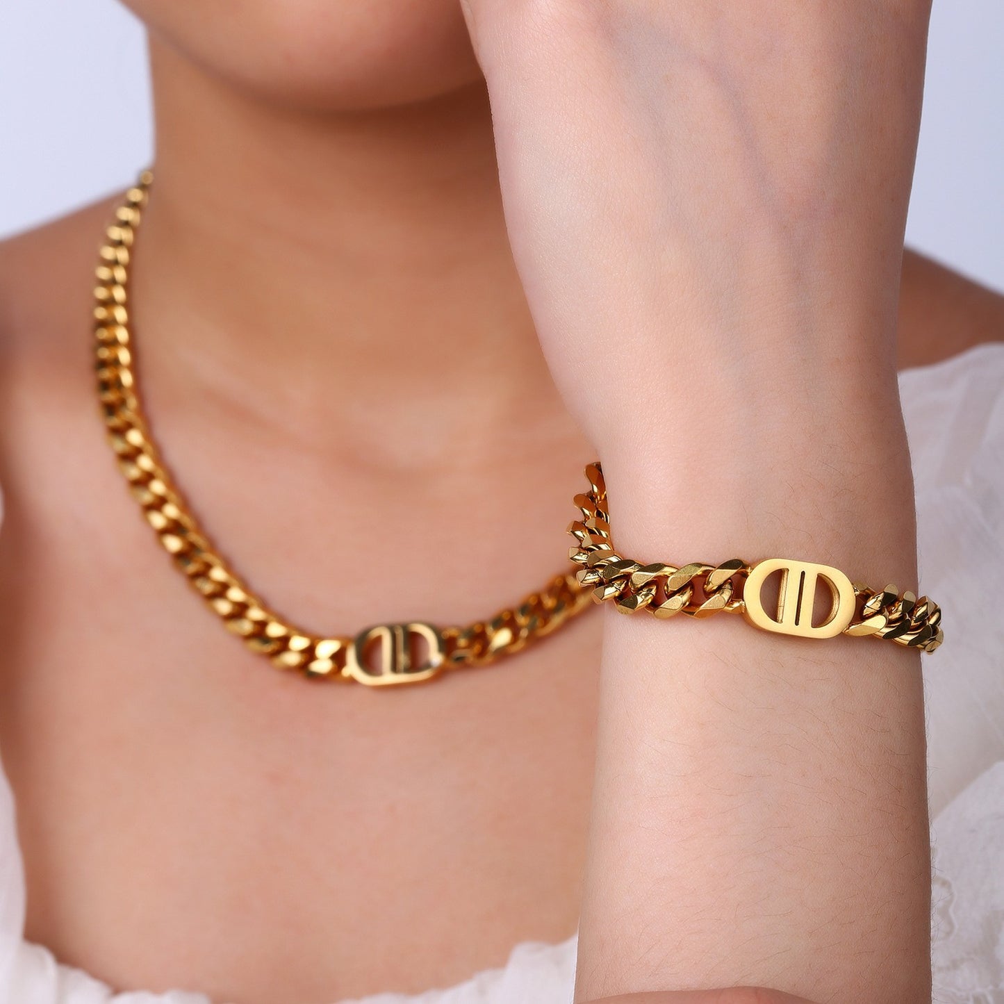 Cuban Chain Necklace and Bracelet Set