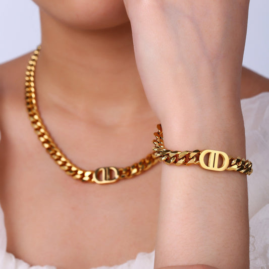 Cuban Chain Necklace and Bracelet Set