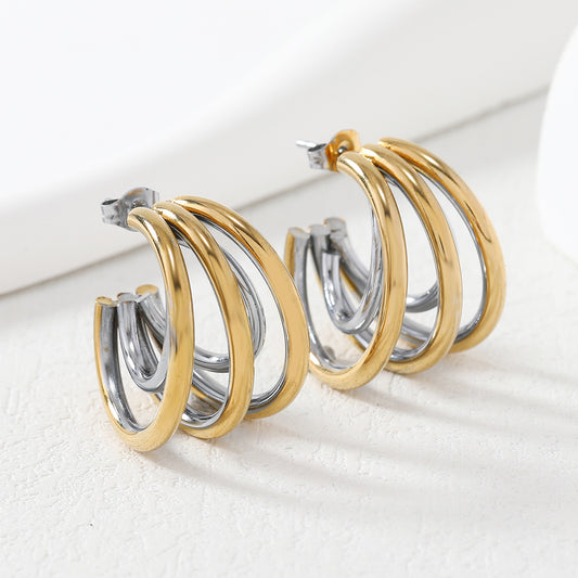 Layered Two-Tone C-Shaped Earrings