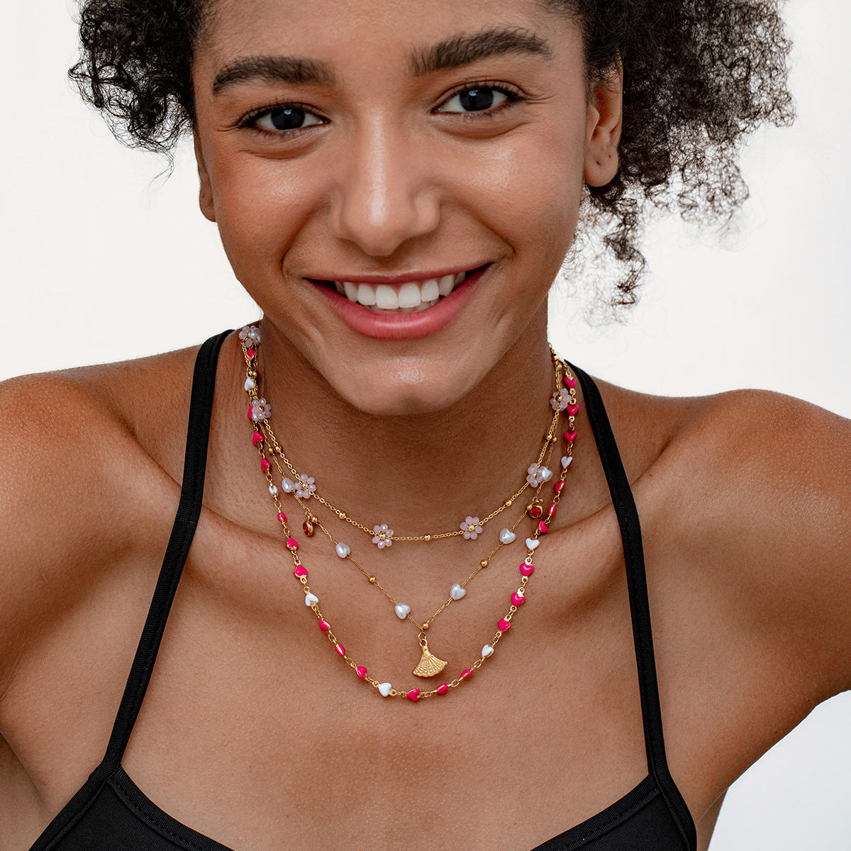 Multilayer Colorful Beaded Gold Stainless Steel Necklace