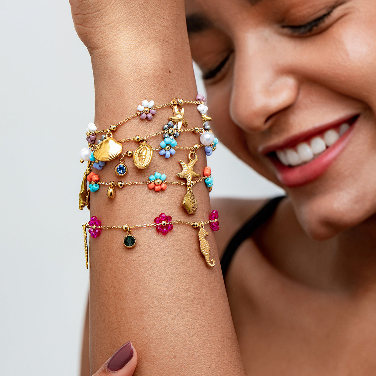 Charm Bracelet Set 18K Gold Plated Stainless Steel
