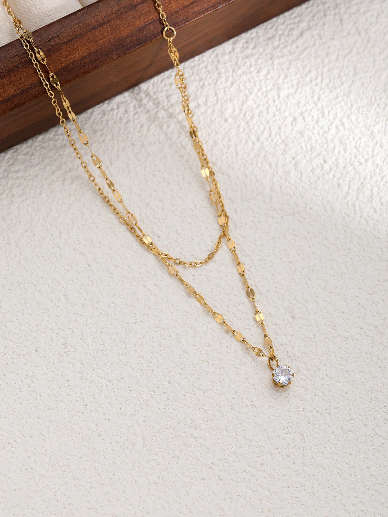 Layered Zircon Necklace Gold Plated Titanium Steel