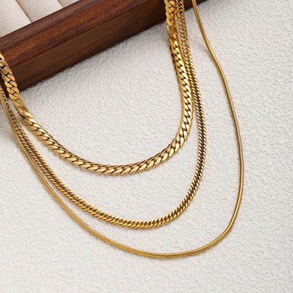18K Gold Plated Three Layer Snake & Twist Chain Necklace