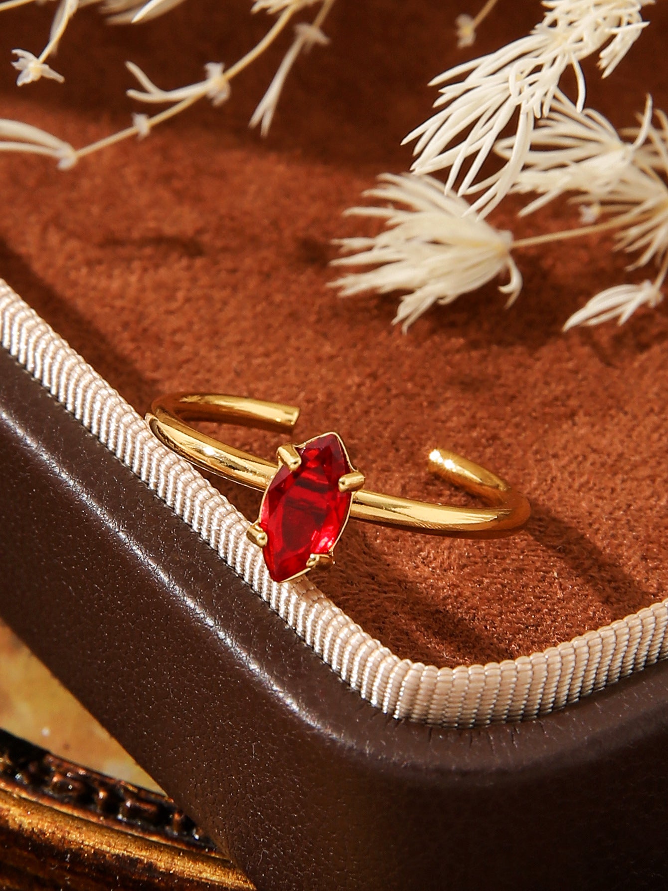 Adjustable Oval Zircon Open Ring Gold Stainless Steel
