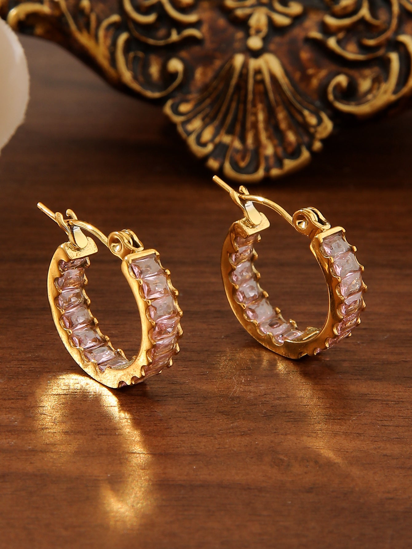 18K Gold Square Zircon U‑Shape Earrings