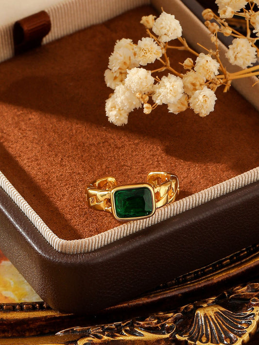 Color Gem Open Ring Stainless Steel Adjustable