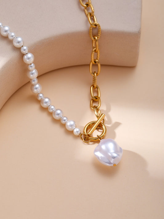 Stainless steel, gold plated, baroque style pearls